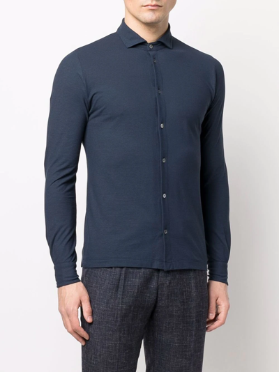 Shop Zanone Long-sleeved Cotton Shirt In Blue