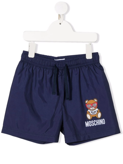 Shop Moschino Teddy-print Swim Shorts In Blue