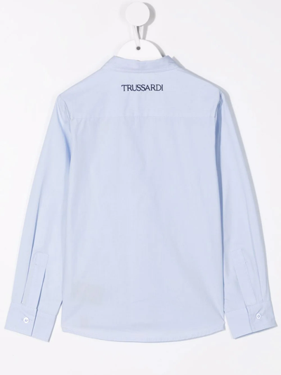 Shop Trussardi Junior Embroidered-logo Button-up Shirt In Blue