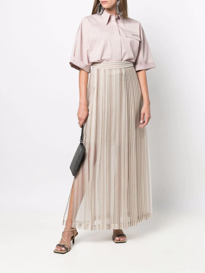 Shop Brunello Cucinelli Layered Pleated Maxi Skirt In Neutrals