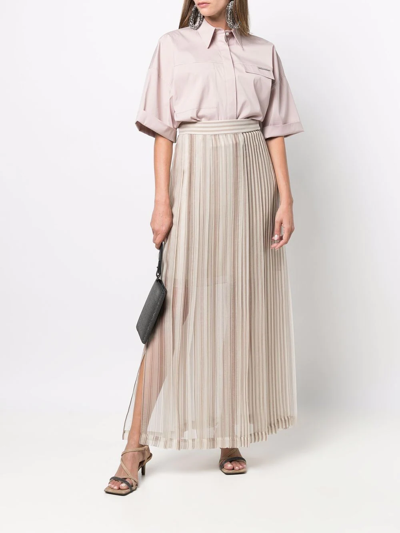 Brunello Cucinelli Layered Pleated Maxi Skirt In Neutrals