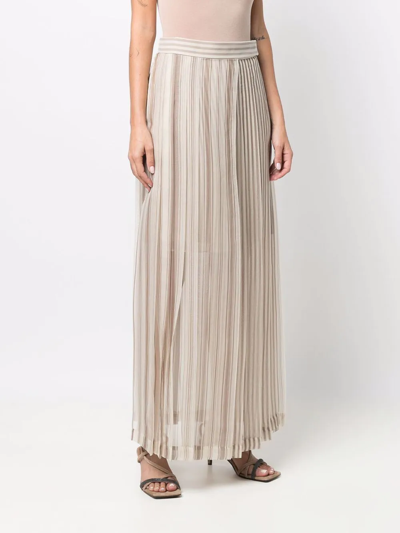 Shop Brunello Cucinelli Layered Pleated Maxi Skirt In Neutrals