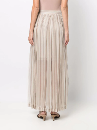 Shop Brunello Cucinelli Layered Pleated Maxi Skirt In Neutrals