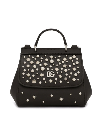 Shop Dolce & Gabbana Mini Sicily Studded Top-handle Bag In Black