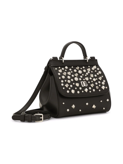 Shop Dolce & Gabbana Mini Sicily Studded Top-handle Bag In Black