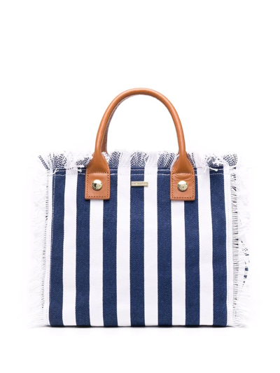 Melissa Odabash Porto Stripe-print Cotton Top-handle Bag In Blau