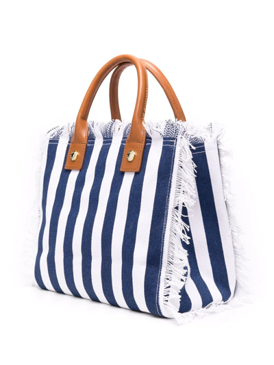 Melissa Odabash Porto Stripe-print Cotton Top-handle Bag In Blau