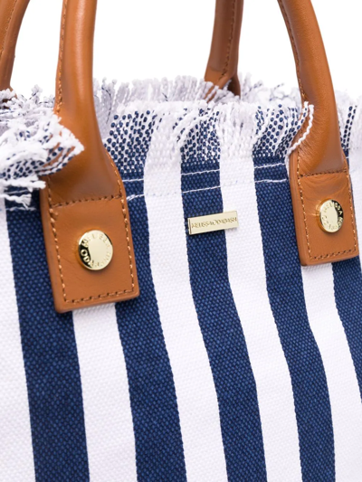 Melissa Odabash Porto Stripe-print Cotton Top-handle Bag In Blau