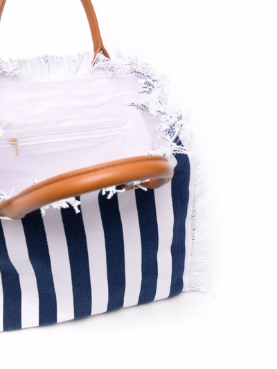 Melissa Odabash Porto Stripe-print Cotton Top-handle Bag In Blau