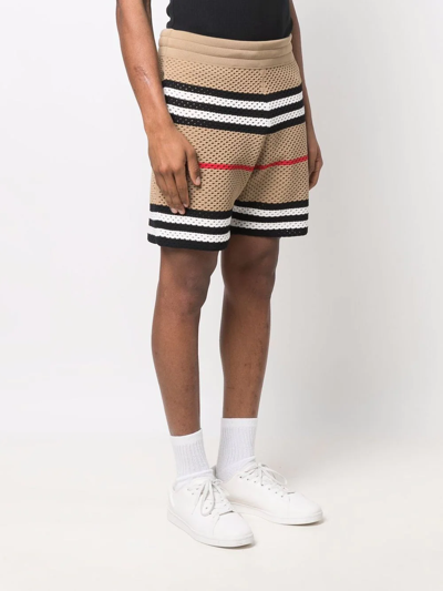 Shop Burberry Icon Stripe Perforated Shorts In Braun