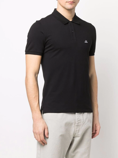 Shop C.p. Company Embroidered-logo Polo Shirt In Schwarz