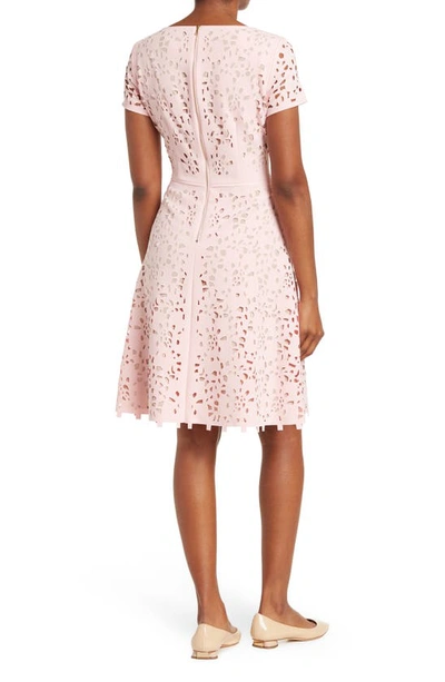 Shop Focus By Shani Laser Cutout Short Sleeve Dress In Pale Pink/ Nude