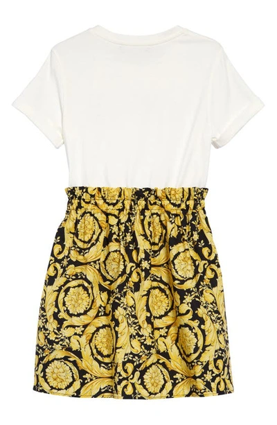 Shop Versace Mixed Media Cotton Dress In 6w010 Bianco Nero Oro