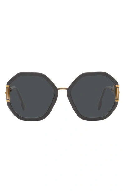 Shop Versace 60mm Round Sunglasses In Black/ Dark Grey