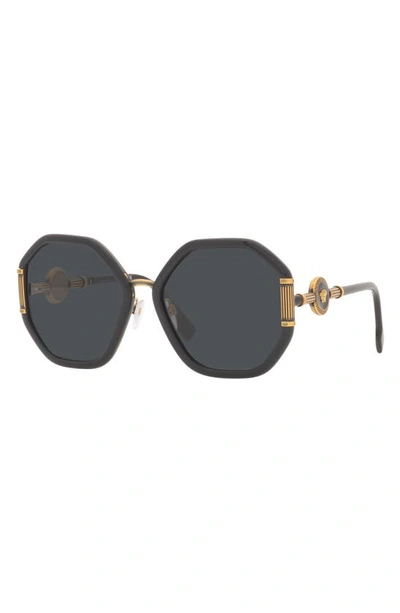 Shop Versace 60mm Round Sunglasses In Black/ Dark Grey