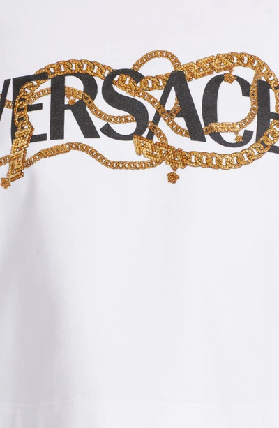 Shop Versace Chain Logo Graphic Cotton Crop Sweatshirt In Optical White