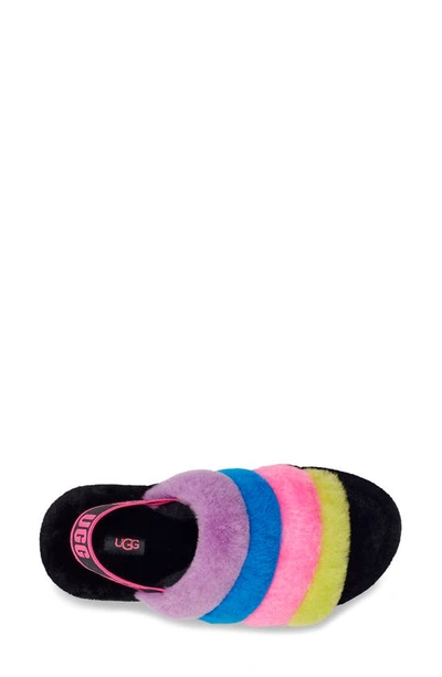Shop Ugg Fluff Yeah Faux Fur Slingback Sandal In Black / Taffy Pink Multi