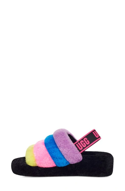 Shop Ugg Fluff Yeah Faux Fur Slingback Sandal In Black / Taffy Pink Multi