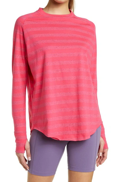 Shop Zella Relaxed Long Sleeve T-shirt In Pink Atomic