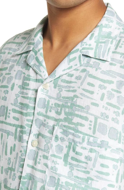 Shop Ted Baker Compter Revere Print Linen Button-up Shirt In Green