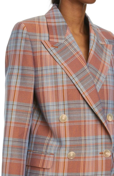 Shop Acne Studios Janny Plaid Double Breasted Suit Jacket In Burgundy/ Aqua