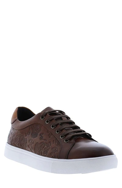 Robert Graham Men's Bait Skull-embossed Low-top Sneakers In Cognac