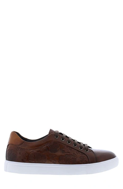 Robert Graham Men's Bait Skull-embossed Low-top Sneakers In Cognac