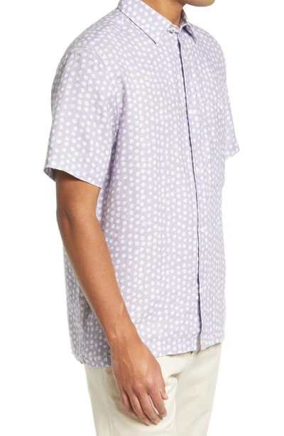 Shop Ted Baker Albert Short Sleeve Linen Button-up Shirt In Light Purple