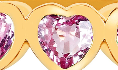 Shop Ef Collection Pink Sapphire Heart Half Eternity Ring In 14k Yellow Gold Pink Sapphire