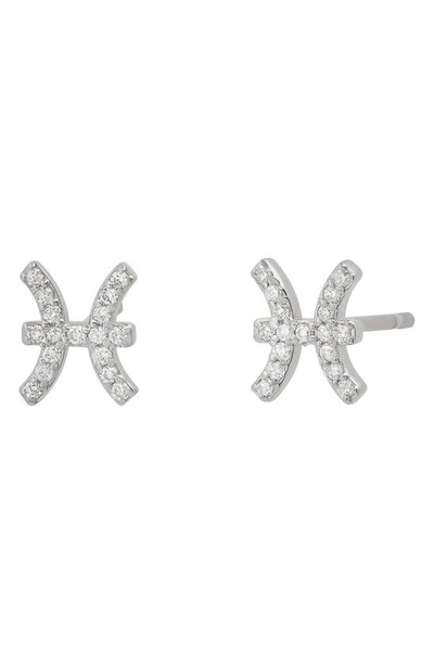 Shop Bychari Zodiac Diamond Stud Earrings In 14k White Gold - Pisces