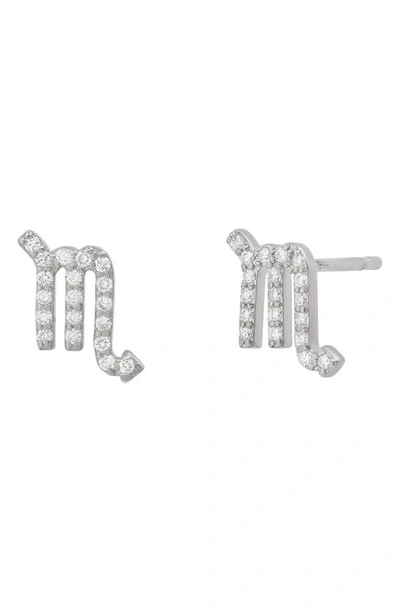 Shop Bychari Zodiac Diamond Stud Earrings In 14k White Gold - Scorpio