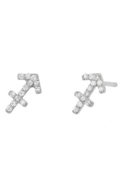 Shop Bychari Zodiac Diamond Stud Earrings In 14k White Gold - Sagittarius