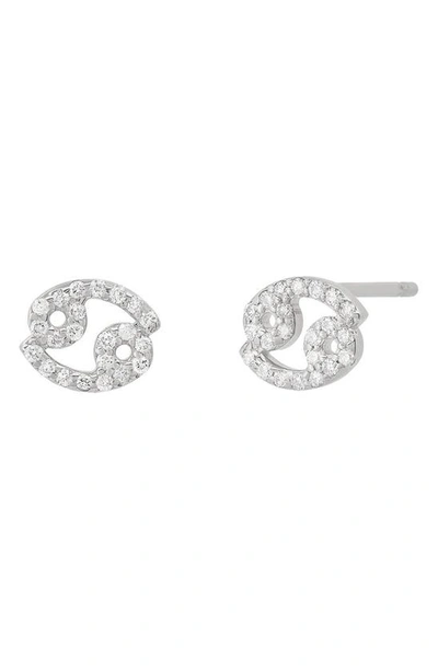 Shop Bychari Zodiac Diamond Stud Earrings In 14k White Gold - Cancer