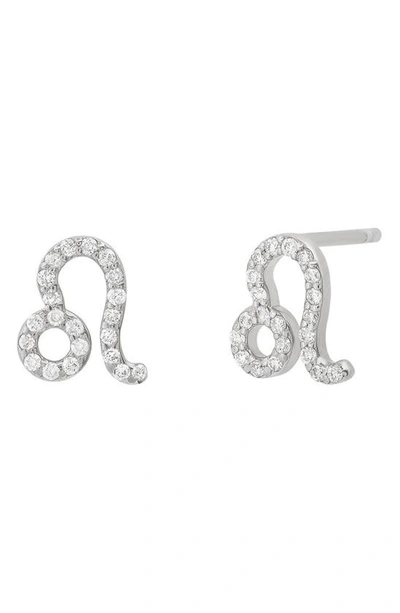 Shop Bychari Zodiac Diamond Stud Earrings In 14k White Gold - Leo