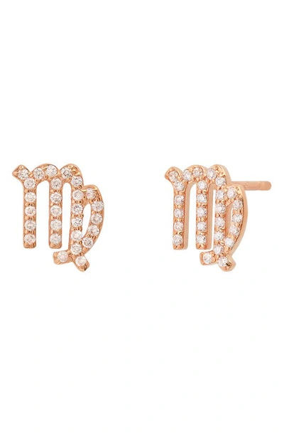 Shop Bychari Zodiac Diamond Stud Earrings In 14k Rose Gold - Virgo