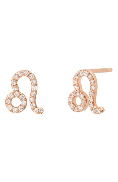 Shop Bychari Zodiac Diamond Stud Earrings In 14k Rose Gold - Leo