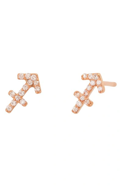 Shop Bychari Zodiac Diamond Stud Earrings In 14k Rose Gold - Sagittarius