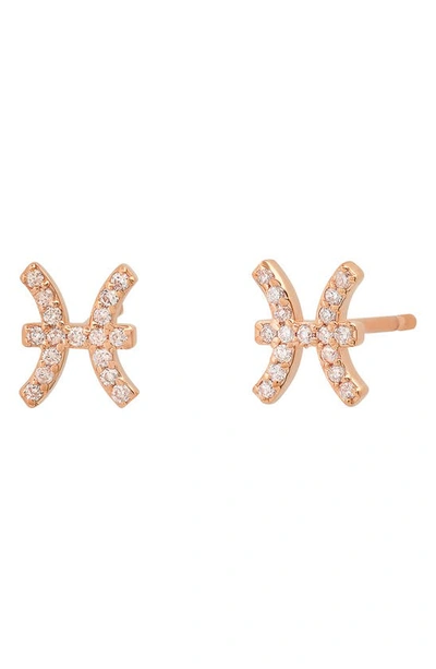 Shop Bychari Zodiac Diamond Stud Earrings In 14k Rose Gold - Pisces