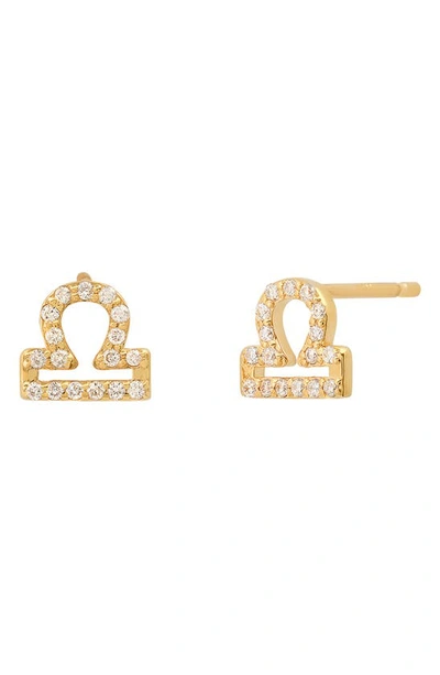 Shop Bychari Zodiac Diamond Stud Earrings In 14k Yellow Gold - Libra