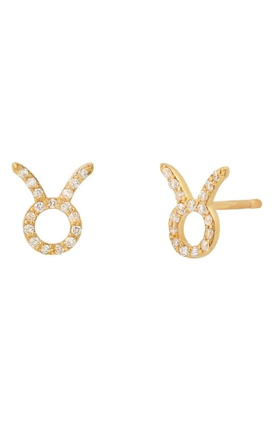 Shop Bychari Zodiac Diamond Stud Earrings In 14k Yellow Gold - Taurus