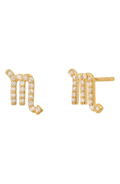 Shop Bychari Zodiac Diamond Stud Earrings In 14k Yellow Gold - Scorpio