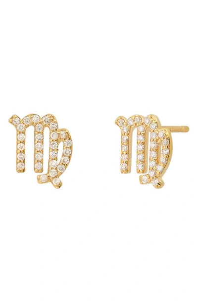 Shop Bychari Zodiac Diamond Stud Earrings In 14k Yellow Gold - Virgo