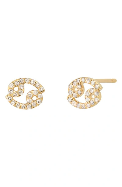 Shop Bychari Zodiac Diamond Stud Earrings In 14k Yellow Gold - Cancer
