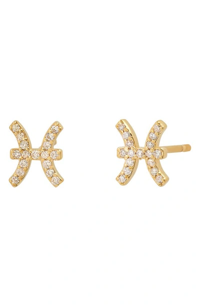 Shop Bychari Zodiac Diamond Stud Earrings In 14k Yellow Gold - Pisces