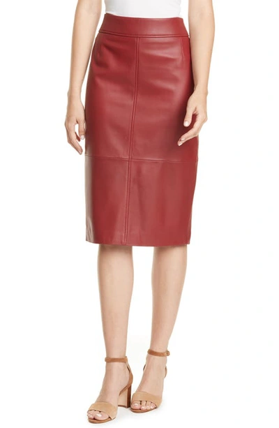 Shop Hugo Boss Selrita Leather Pencil Skirt In Ruby