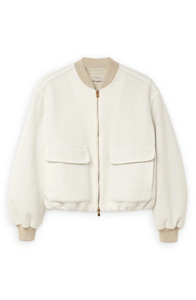 Shop Agnona Crop Cashmere & Cotton Knit Bomber Jacket In Lana