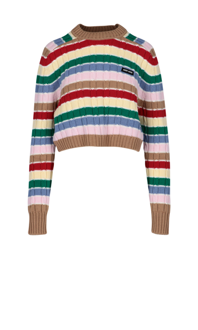 Shop Miu Miu Cropped Cashmere Stripes Sweater