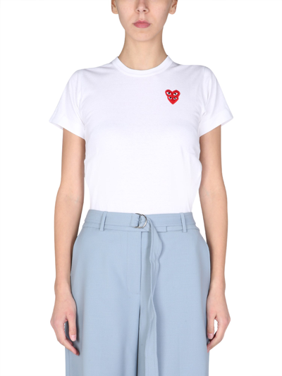 Shop Comme Des Garçons Play "double Heart" Logo Patch T-shirt In White