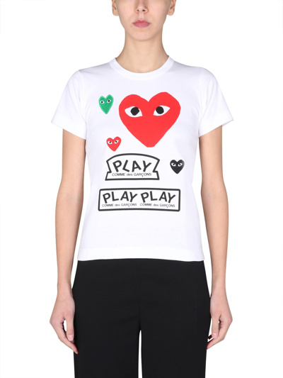 Shop Comme Des Garçons Play T-shirt With Logo Patch In White