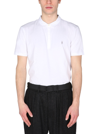 Shop Allsaints Polo Shirt With Embroidered Ramskull In White
